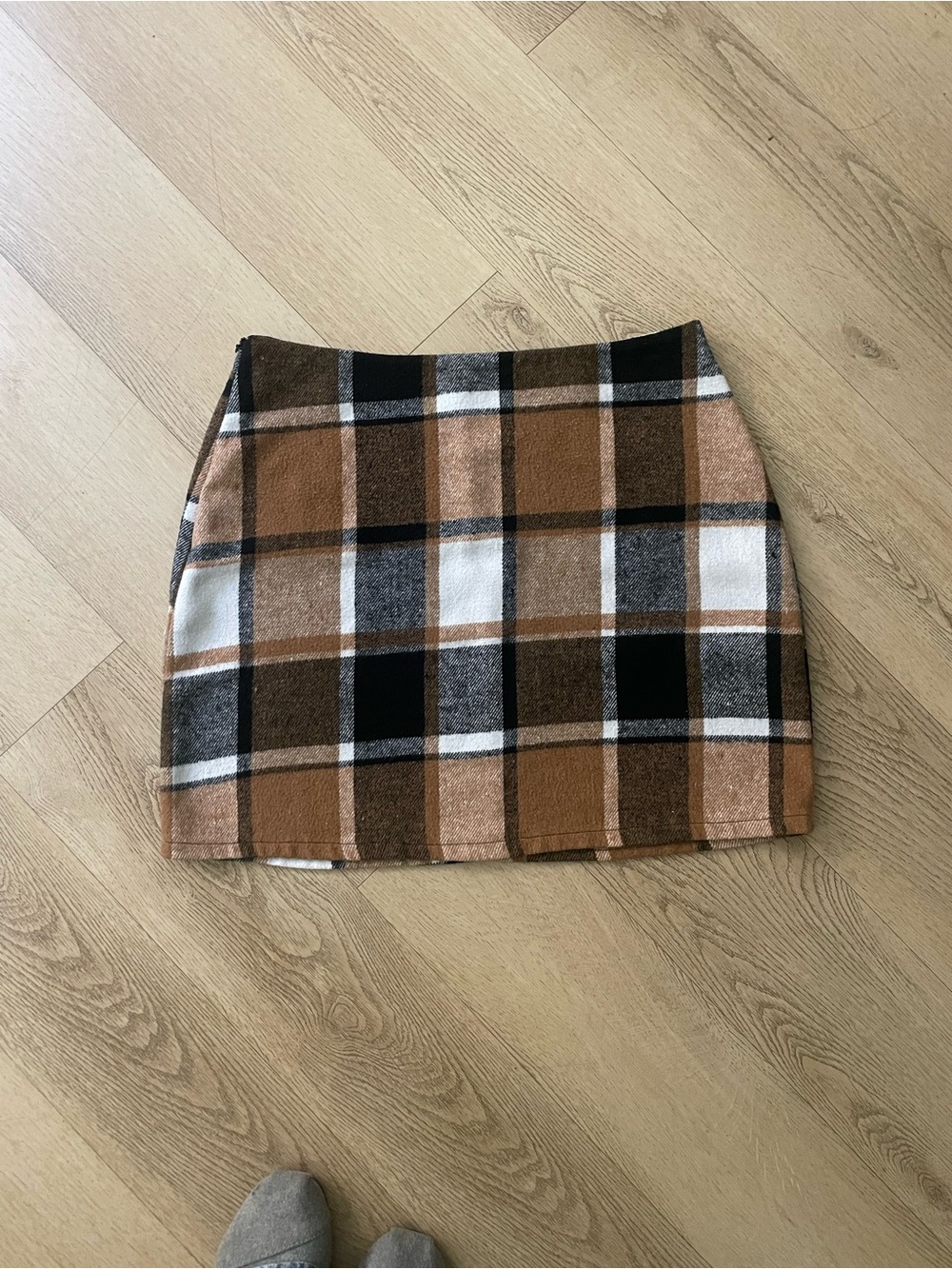 SHEIN Brown Black Cream Plaid Mini Skirt